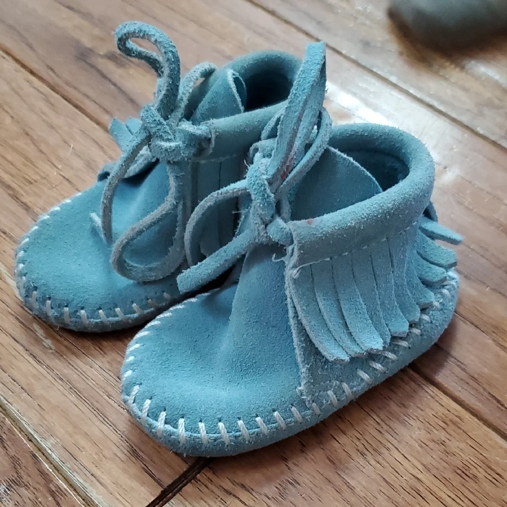 Minnetonka Blue Suede Baby Moccasins